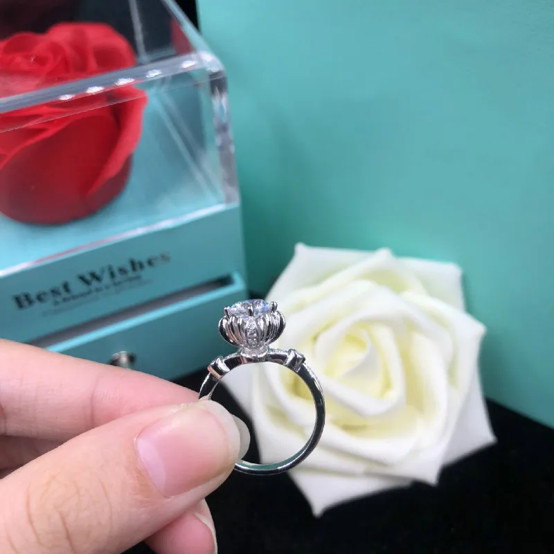 Индивидуальные 1ct карат Имитация муассанита обручальные кольца для женщин цветок Женское Обручальное кольцо S925 серебро ювелирные изделия