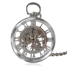 Nueva Llegada de Plata Transparente Esqueleto de Diseño Abierto de la Cara Del Reloj de Bolsillo Mujeres Hombres Reloj De Regalo con 30 cm Cadena P1038C