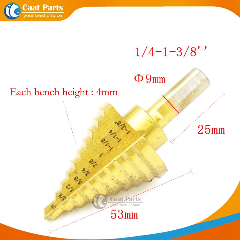 Промышленные HSS Титан шагнул шаг Бурильные долото 1/4 "-1-3/8" 10 Шаг размеры Развёртки выточки Сталь из металла пластик Сверление дерева