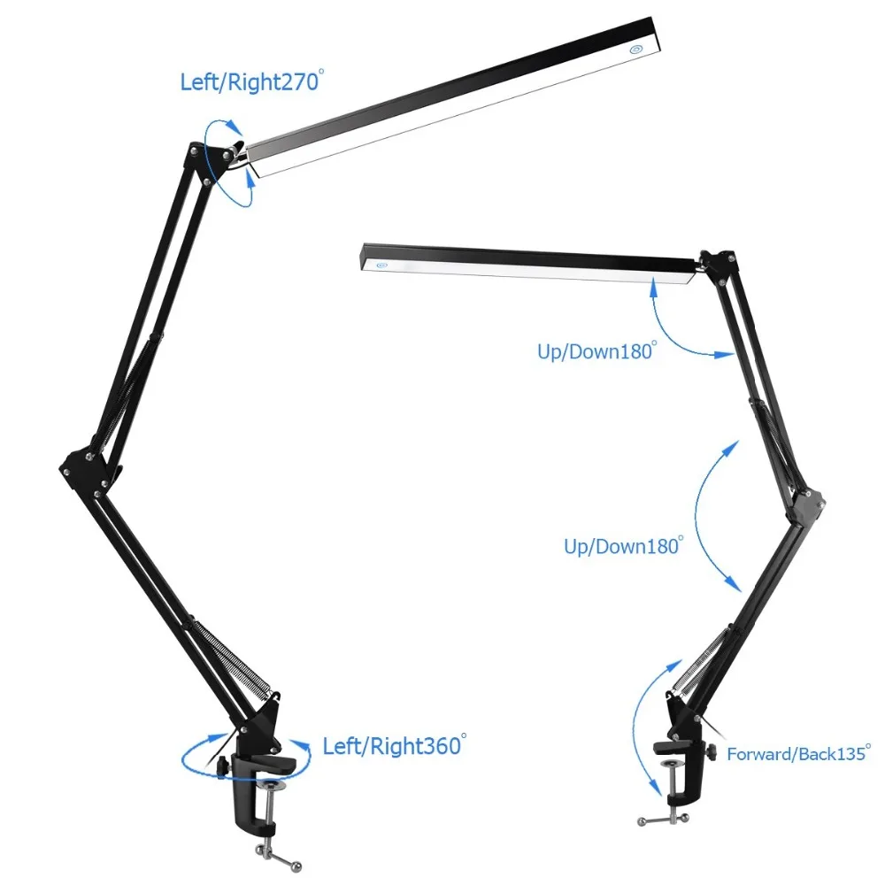 Регулируемый светодиодный светильник с поворотным кронштейном, настольная лампа с регулируемой яркостью, гибкая лампа с зажимом для архитектурного инженера, для чтения, офисный складной настольный светильник-B