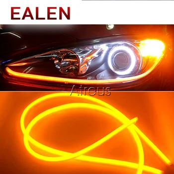 

EALEN 1set 12V 60CM Flexible LED Daytime Running Light DRL Strip Amber Light Bar White+Yellow turn signal Lamp car accessories