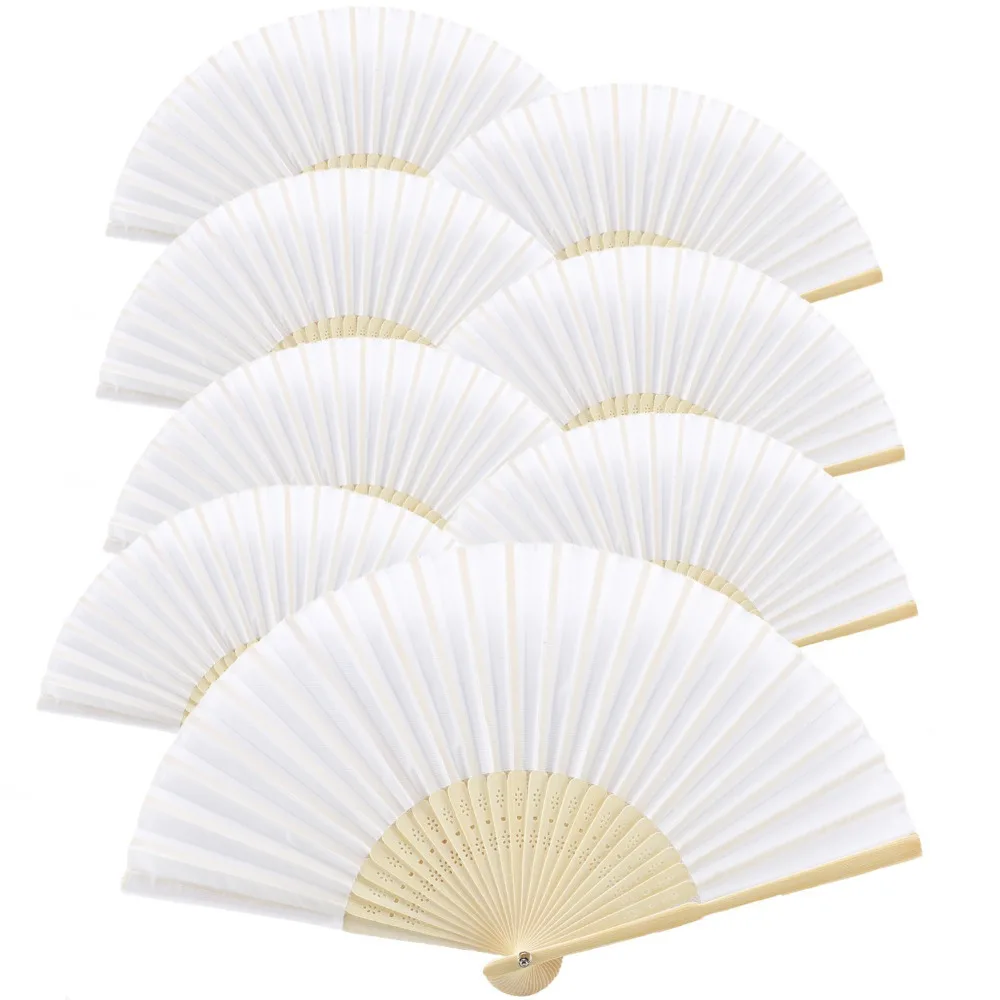

10 pcs/lot 21cm White Color Fabric Hand Fan, Silk Hand Fan Wedding Party Promotion Favor