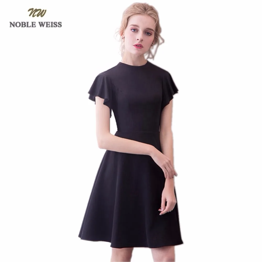 

NOBLE WEISS Black Prom Dress High Quality Customized Fashion O-Neck Zipper Back Cheap Party Gown Dresses With Short Sleeves