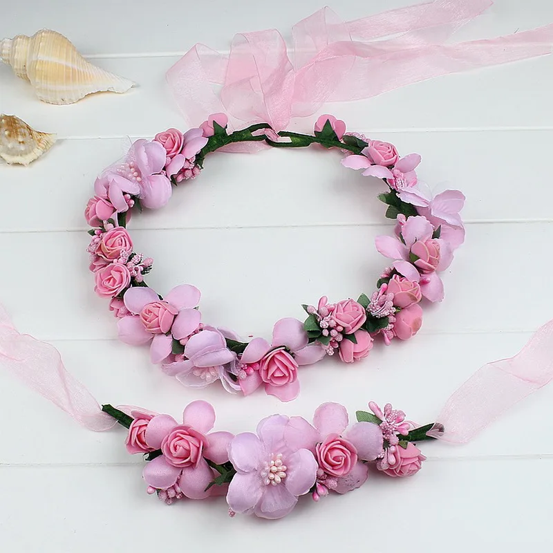 

Ladies Kids Adjustable Flower Crown Beach Wedding Flower Headbands Flower Wreath Hairband Women Garland for Hair Jewelry