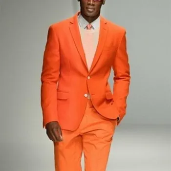 

New Arrival Groomsmen Notch Lapel Groom man Tuxedos Orange Mens Suits new Wedding Best Men suit (Jacket+Pants+Tie+Handkerchief)