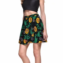 Новое поступление для женщин летние юбки для S до 4xL плюс размеры подсолнечника ананас печати пикантные повседневное черная юбка