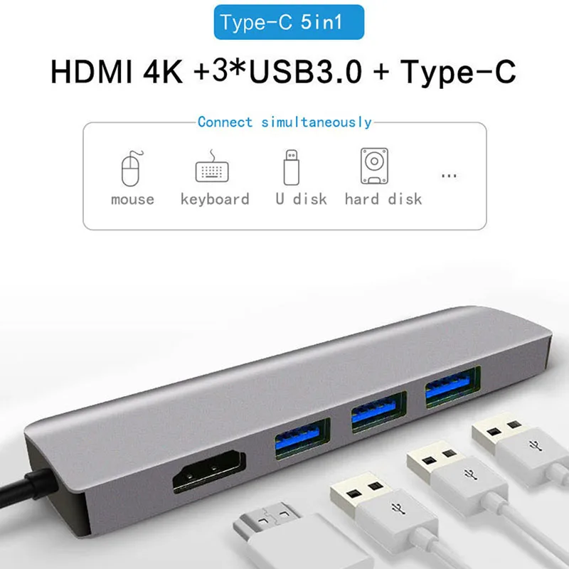 Док-станция Fealushon с разъемом типа C, HDMI, USB, концентратор питания для ноутбука Macbook Pro, hp, DELL, lenovo, samsung, док-станция