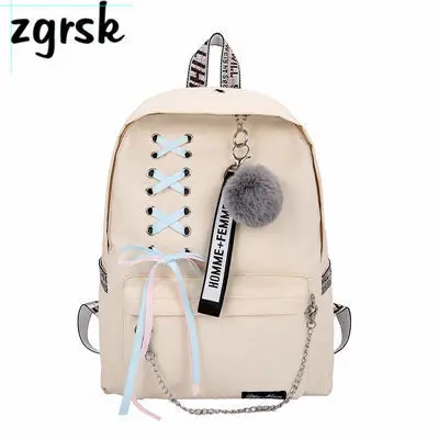 beige2 Цепь USB рюкзак Для женщин Холст 5 шт./компл. Для женщин рюкзак для девочек-подростков рюкзаки сумки через плечо женские школьные сумки с кисточками - Цвет: beige2