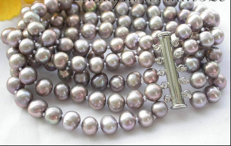 Free shipping@@@@@ NICE 5row 8&quot 8mm gray round freshwater pearl bracelet Z3462 | Украшения и аксессуары