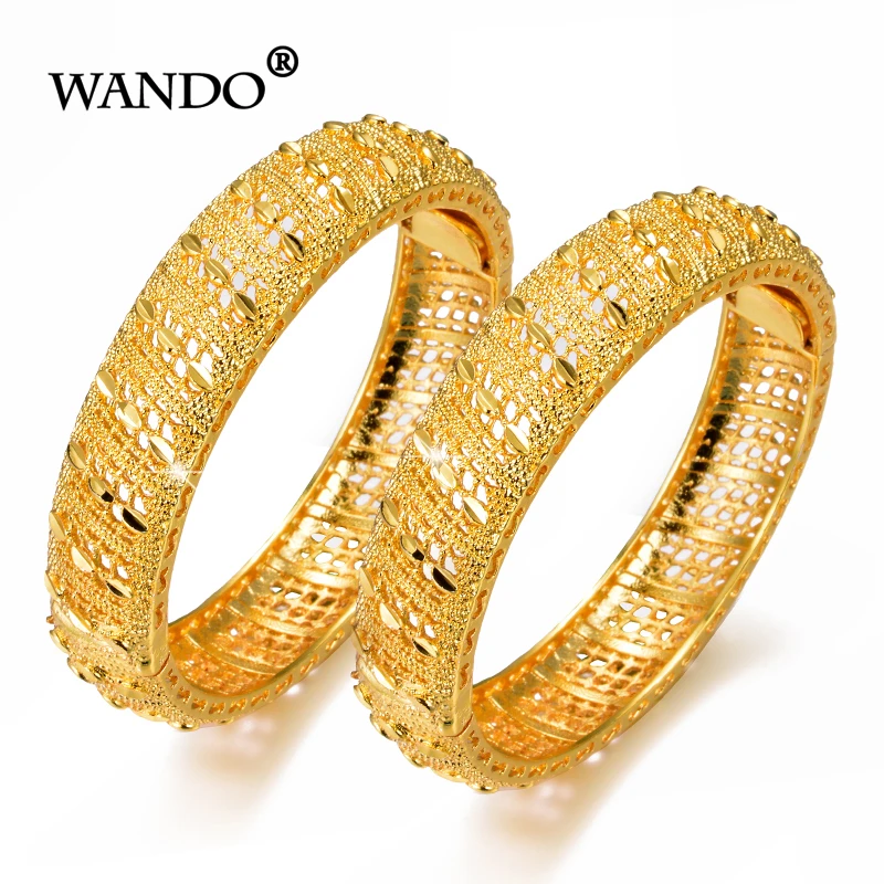 

WANDO 2pcs/lot Jewelry Dubai Ethiopian Luxury Design Gold Color Heart Pattern Cuff Women Wide Bracelet & Bangle Wedding Giftb154