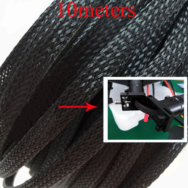 10Meters Agriculture Drone 10mm Telescopic Braided Hose PET Snakeskin Net Tube Sleeve Weaving Wire/Cable Protection Sheath Black