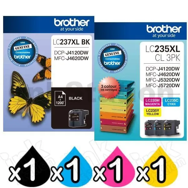 GENUINE Original Brother LC235XL LC237XL 4 Colours Value Pack Ink Cartridge