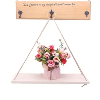 

Wood Decorative Wall Hanging Shelf Swing Rope Floating Shelves Plant Hanger Flower Pot Holder Dislplay Rustic Home Decor Storage