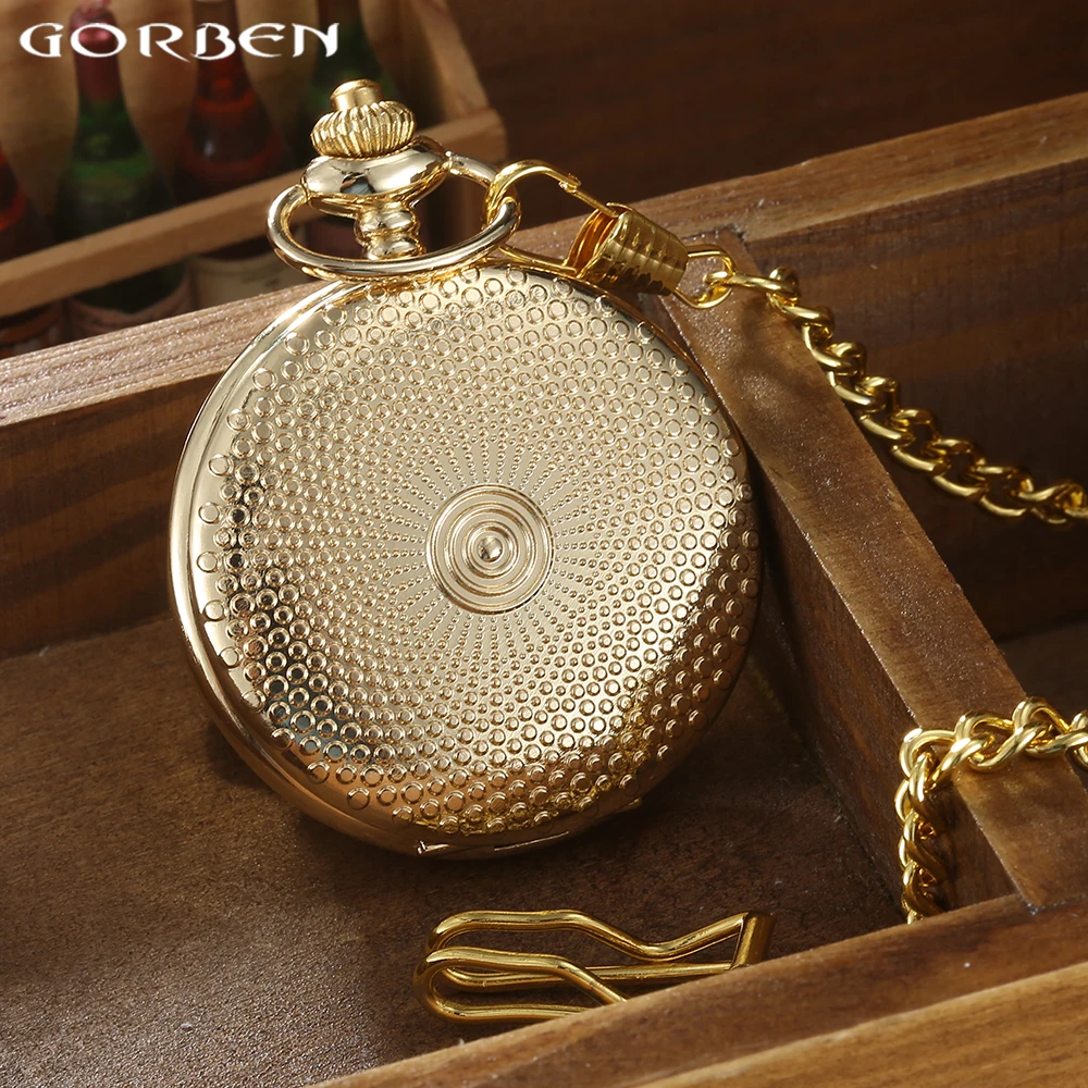 Новые роскошные часы GORBEN Золотой Серебряный щит в горошек дизайн мужские и женские кварцевые карманные часы Римский номер брелок цепочка Ожерелье