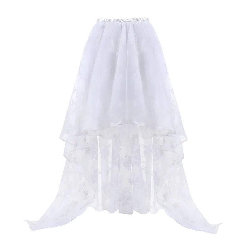 

Women's Steampunk Gothic Vintage Corset Skirt Asymmetry Floor Length Sexy Wedding Party High Low White Floral Lace Skirt Fashion