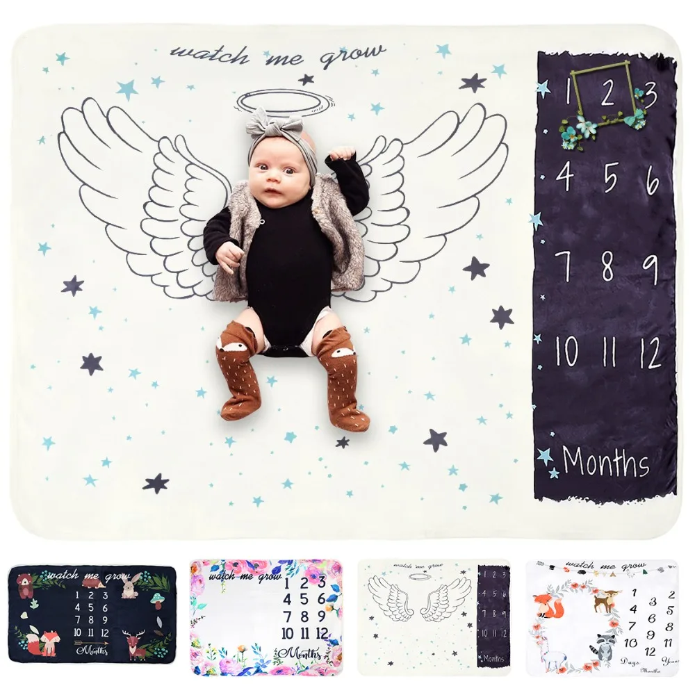 

Monthly Grow Thicken Baby Milestone Blanket Newborn Twin Swaddle Bedding Stroller Sleep Cover Quilt Warm Winter Photography Prop