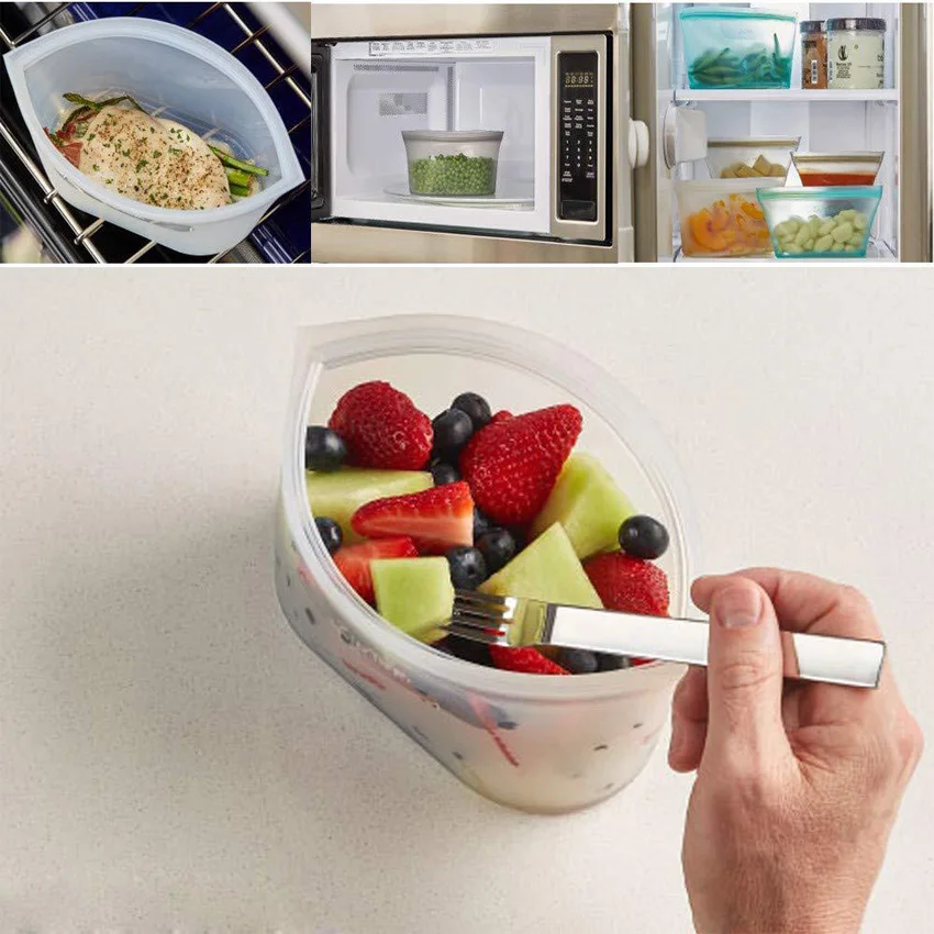 

3 Pcs/lot Silicone Food Bags Fresh Bag Kitchen Tool Reusable Storage Sealed Fruit Sealed Household Stand Up Zip Shut Container