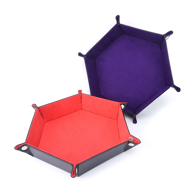 

Dice PU Leather Folding Storage Hexagon Tray Red Purple Velvet For RPG, DnD, Other Dice Games