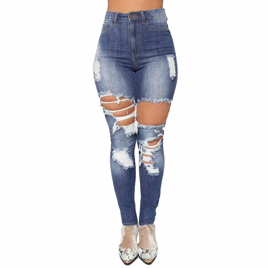 

CHAMSGEND New Sexy Slim Jeans Fashion Women Denim Hole Jeans High Waist Stretch Hollow Out Pencil Pants Autumn Denim Pants No22