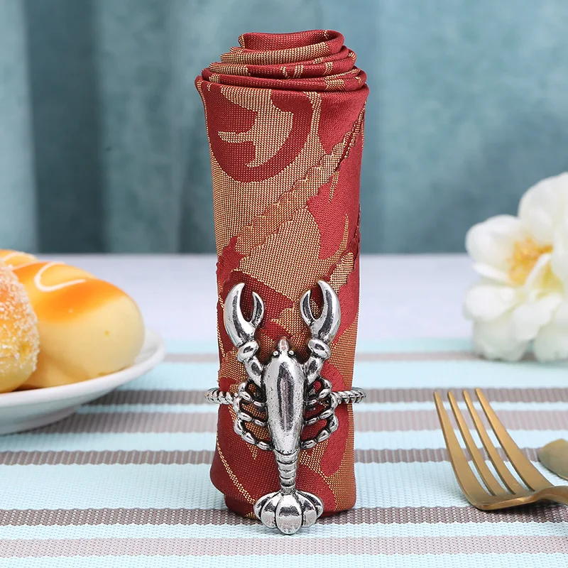 

10pcs Alloy lobster napkin buckle Electroplated Epoxy metal prawns napkin ring Soft sample model room hotel table