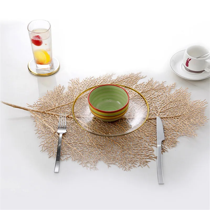 place mat for dining table coasters lotus leaf Palm leaf simulation plant PVC cup coffee tablemats kitchen Christmas Home Decor
