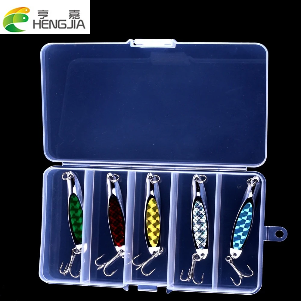 

5pcs/box Metal Fishing Lures Set Sequins Fishing Baits Set With 4# Treble Hook Paillette Lures Box Package HJ097 Free Shipping