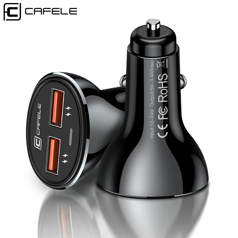 

CAFELE 3A Max Dual USB Car Charger Mini Car Phone Charger Zinc Alloy Charger Compatible for iPhone Samsung Huawei Xiaomi Tablet
