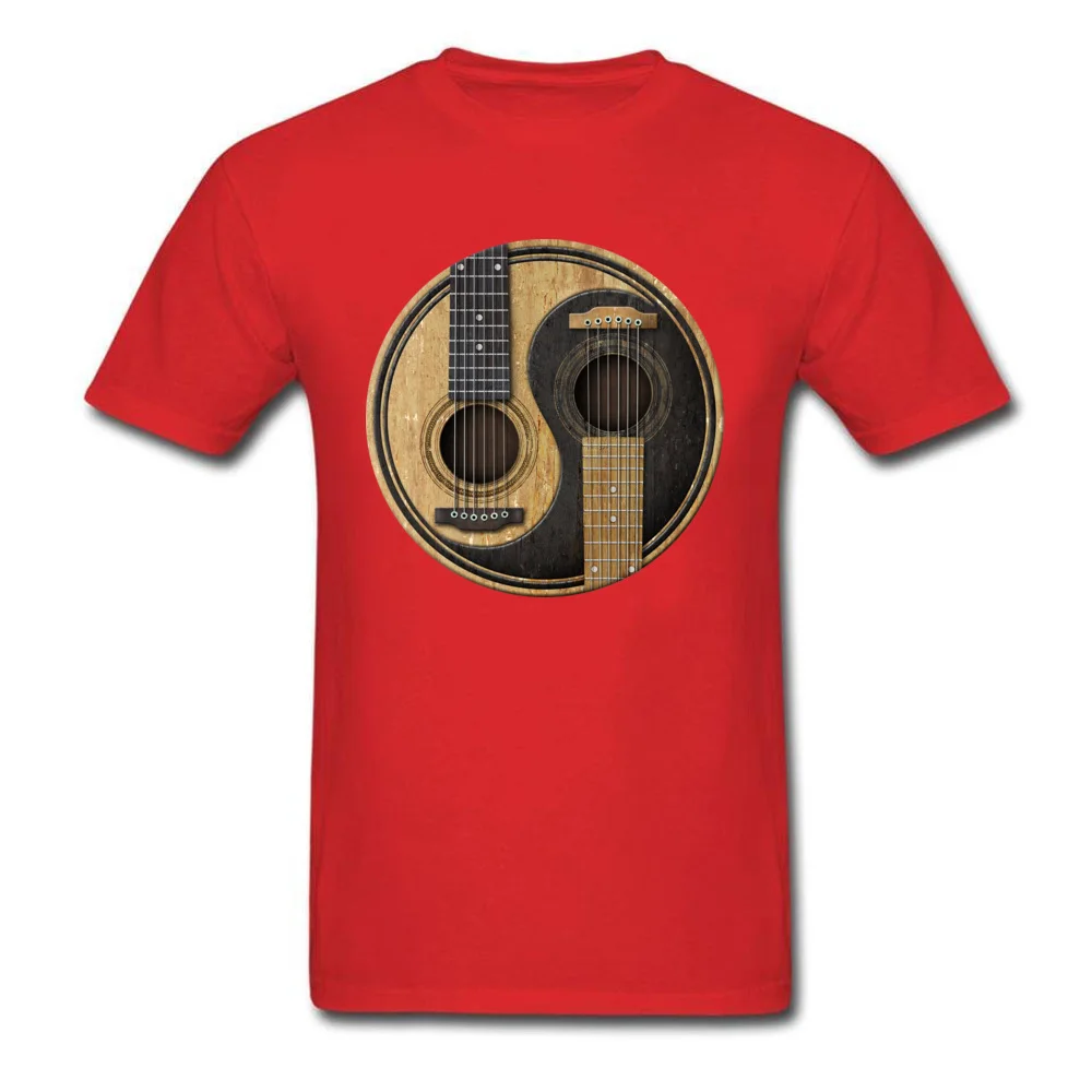 T Shirt Custom Tops & Tees Summer Fall Rife Design Short Sleeve 100% Cotton Round Neck Men Top T-shirts Design Old and Worn Acoustic Guitars Yin Yang red