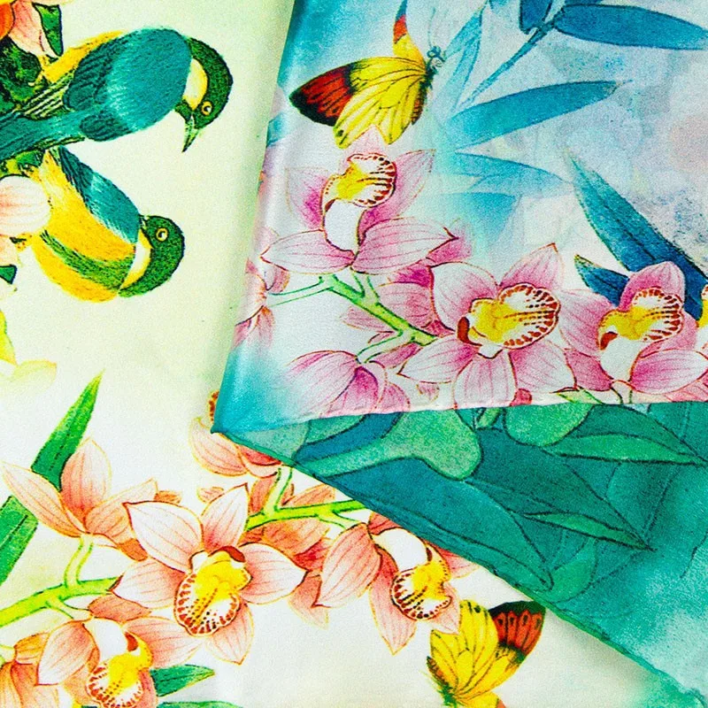 Шелковый женский шарф бабочка, Орхидея, шелк шаль дизайнерский шарф Шелковый пашмины длинный Цветок шёлковая Роскошная обертка леди подарок