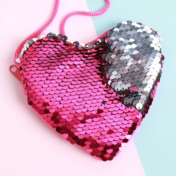 

New Sequins Loving Heart Tail Kids Shoulder Bag Girl Mini Messenger Bag Coin Bag Cartoon Boys Small Coin Purse Children Handbags