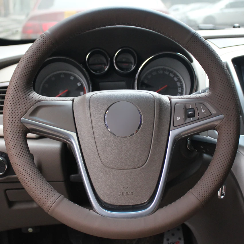 Coffee Natural Leather Car Steering Wheel Cover for Buick Excelle XT GT