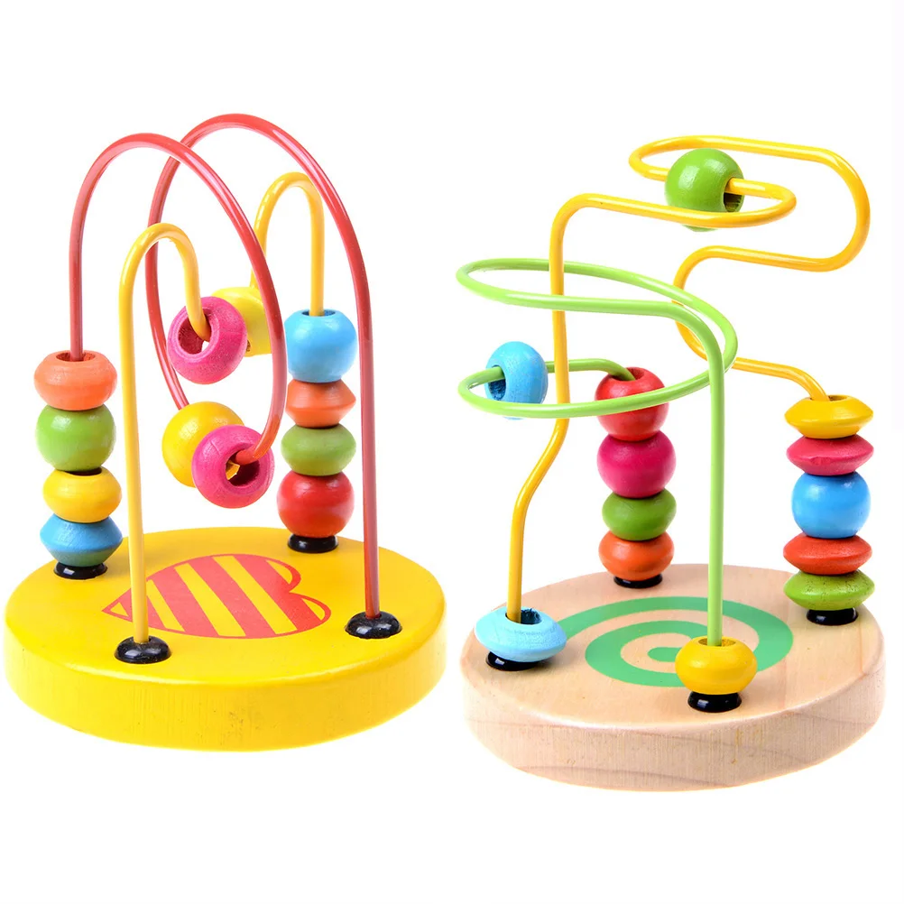 2017 New Design Baby Colorful Wooden Mini Around Beads Wire Maze Math Toys Children Kids Toddler