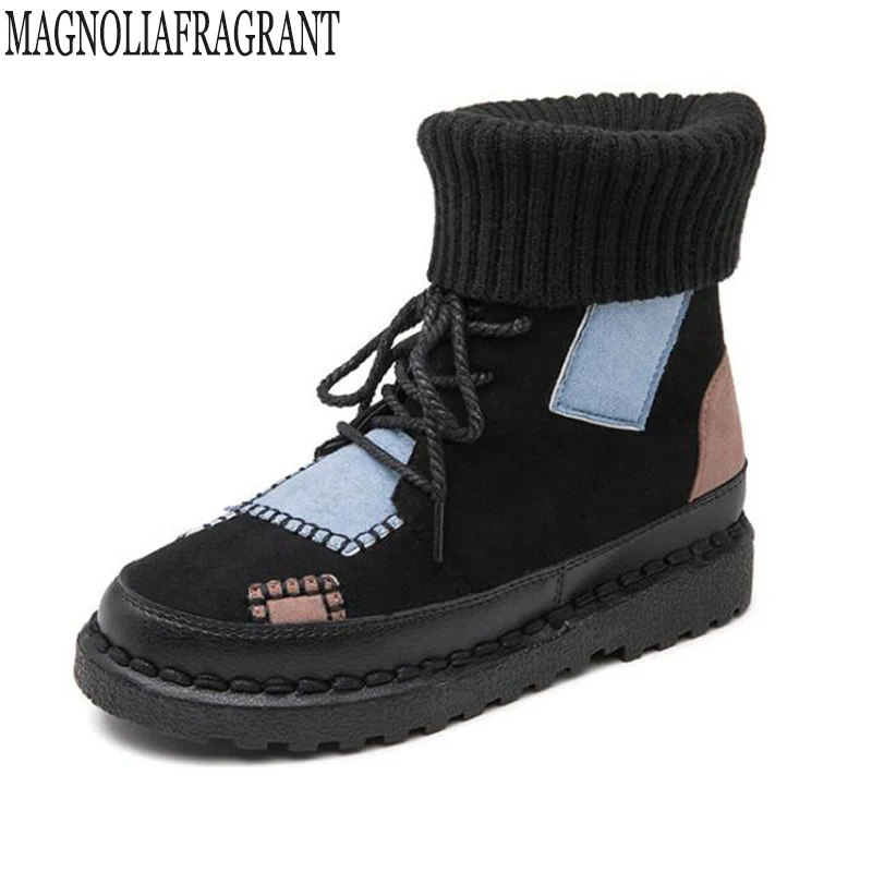 

Retro Brand Women Boots Female Winter Shoes Woman Fur Warm Snow Boots platform shoes bota feminina Lace Ankle Boots botas mujer