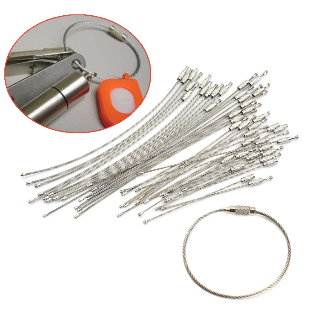 10Pc EDC Wire Rope Hipster Key Ring Stainless Steel Wire Chain Pendant Loop Tool 