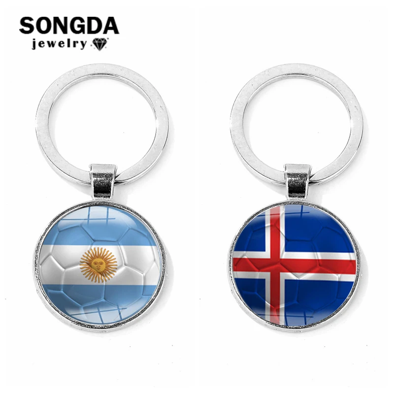 

SONGDA Fashion Flag Pattern Keychain Argentina/Iceland Flag Glass Gem Car Key Ring World Football Match Soccer Club Fan Souvenir