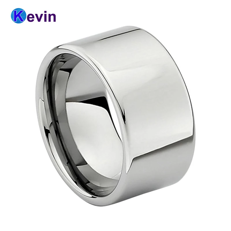 Серебряное кольцо из карбида вольфрама, мужское обручальное кольцо, плоская полоса, полированная Ширина 12 мм