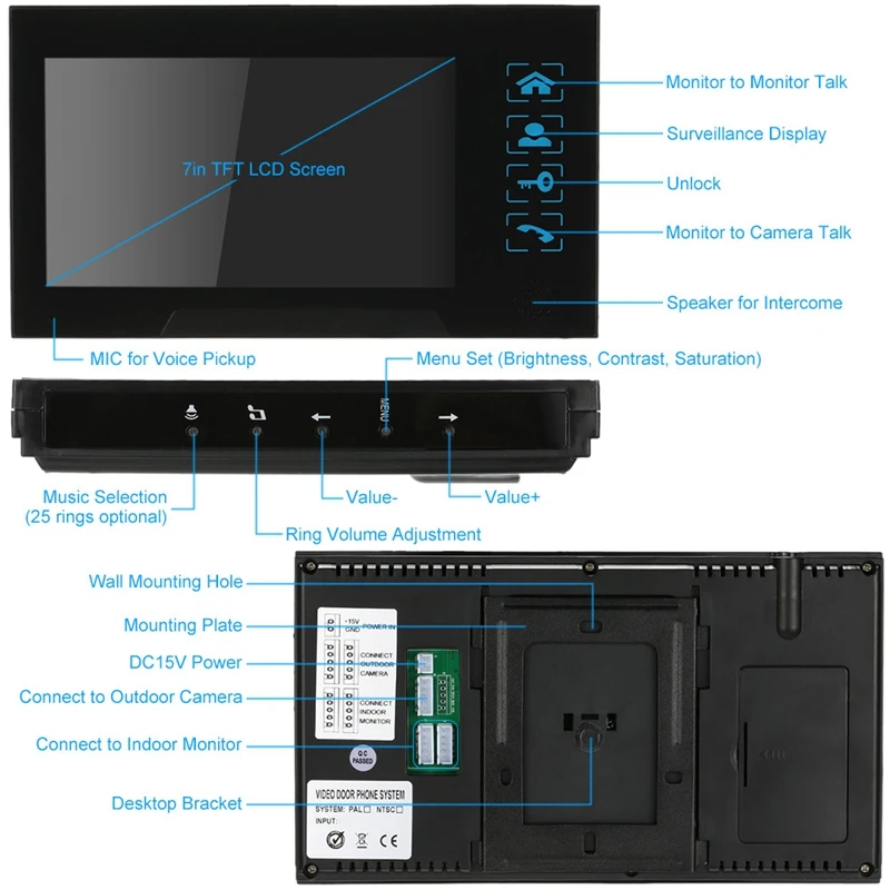 Проводной пресс-ключ 7 дюймов видеодомофон домофон дверной звонок Система Комплект ночного видения 1 Rfid код на клавишной панели ИК камера + 1