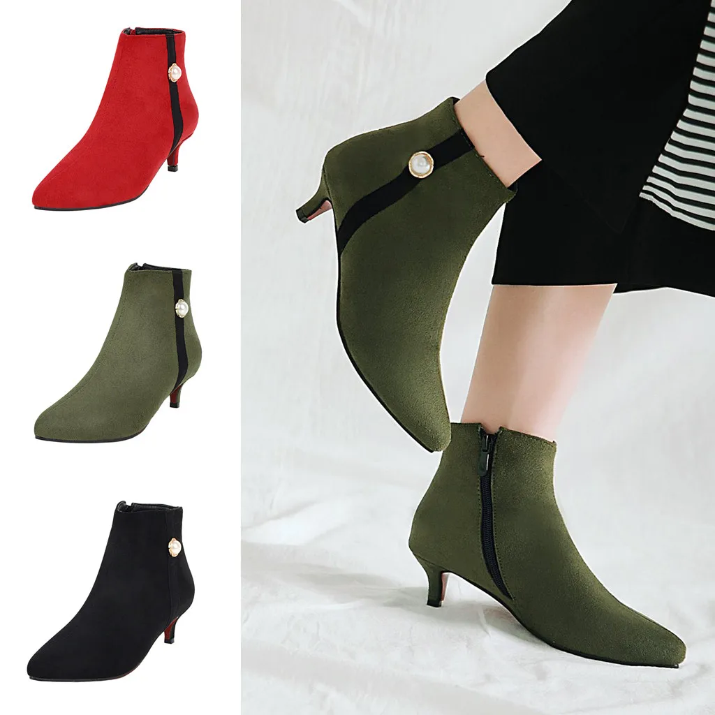 Women's Suede Boots Wild Kitten Heel Booties Side Zipper Bare Ladies Winter Women Shoes European Style Snow | Обувь