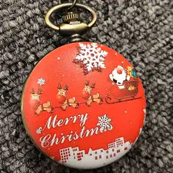 Винтажные рождественские подарки карманные часы цепь Ретро красный Санта Клаус Снежинка Лось брелок кулон часы Мужчины Женщины Рождество
