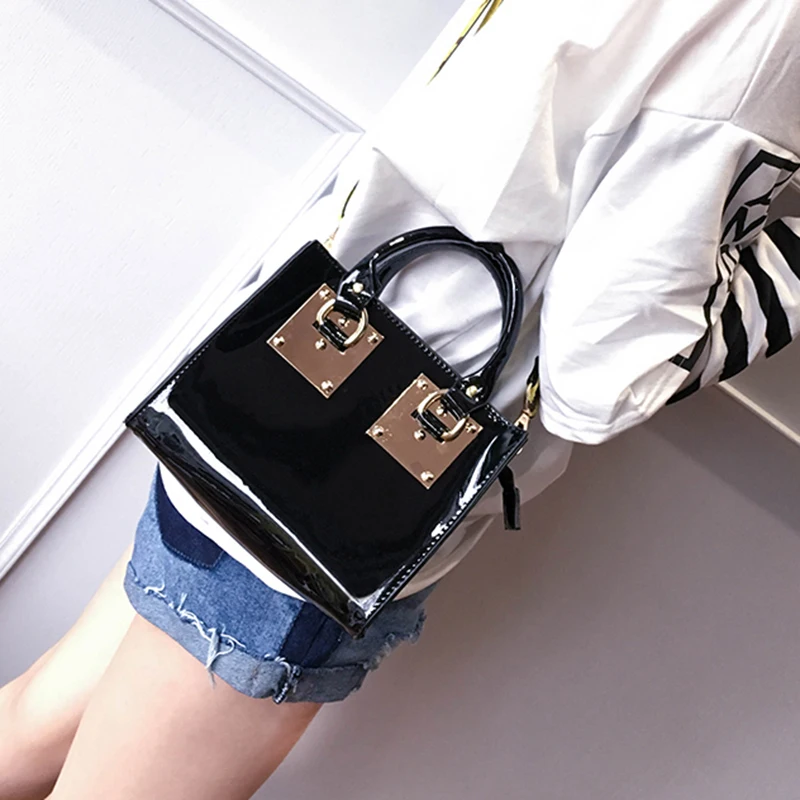 

Golden Sequin Bag Purse Black Patent Leather Totes Women 2017 Mini Flap Bag Female Wide Straps Shopper Bags Hard Shoulder Bags