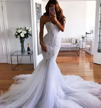 

New Fantastic Mermaid Wedding Dresses 2020 Sweetheart Neck Sleeveless Chapel Train Appliques Tulle Bridal Gowns Vestido long