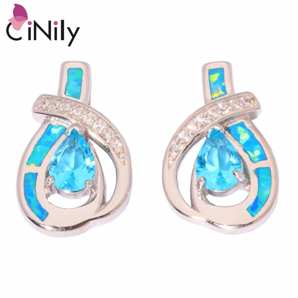

Stylish Wholesale & Retail Women Jewelry Blue Fire Opal & Blue Topaz & Cubic Zirconia 925 Silver Stamp Stud Earrings 22mm OH2205
