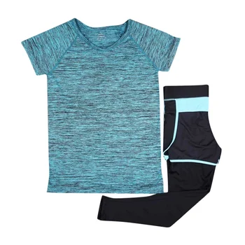 Women 2 Pieces  Fitness Gym Tracksuit Clothing Dry Quick Leggings Pants Set Yoga Shirt And Capris Sport Running Jogging Suits