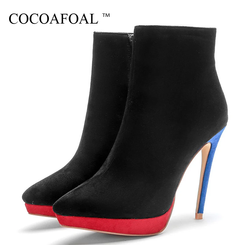 

COCOAFOAL Autumn Winter Women's Ankle Boots Woman High Heels Shoes Plus Size 43 Black Martin Boots Stiletto Chelsea Boots 2018