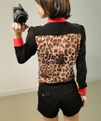 Лидер продаж 2016 года Новый Лидер продаж рубашка женская одежда для женщин блузка шифоновая блузка с длинным рукавом карман Leopard Лоскутная