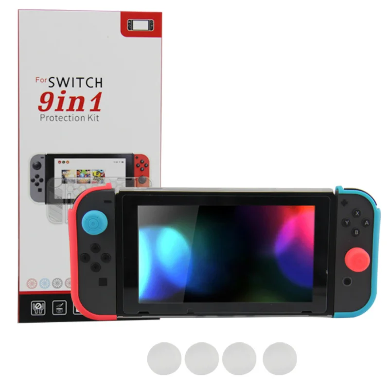 

9 in 1 Silicone Case for Nintend Switch NS Console Protective Skin Cover with Stick Grip Caps for JoyCon