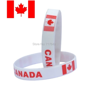 

100pcs flag Canada white wristband silicone bracelets free shipping by FEDEX