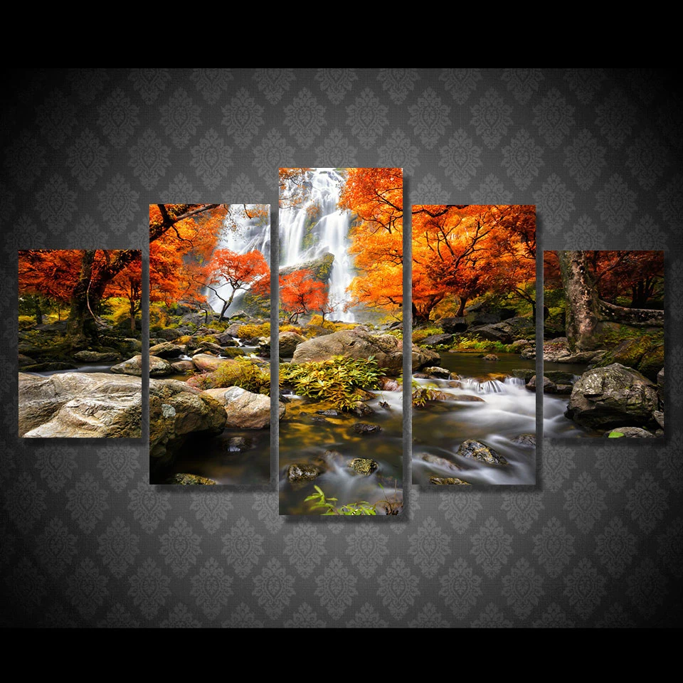 

Canvas HD Prints Poster Modular Wall Art Pictures Frame 5 Pieces Autumn Nature Forest Landscape Painting Living Room Home Decor