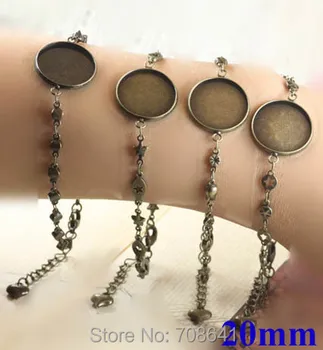 

Blank Link Chains Bracelet Settings Findings Craft DIY w/ 20mm Inner Round Bezel trays Disc Glass Cabochons Bases Bronze tone