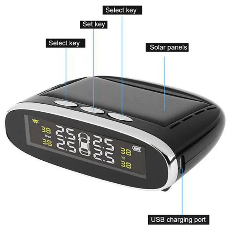 Автомобильный Солнечный TPMS автомобильный монитор давления в шинах беспроводной 4 внутренних датчика цветной цифровой экран